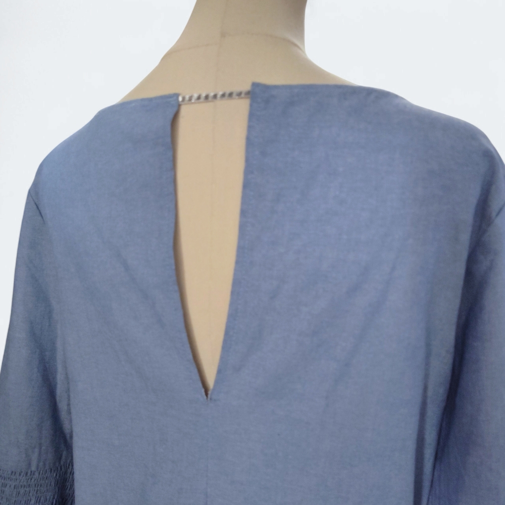 Aqua Gray Sheath Dress with Bell Sleeves - Picture 6 of 8